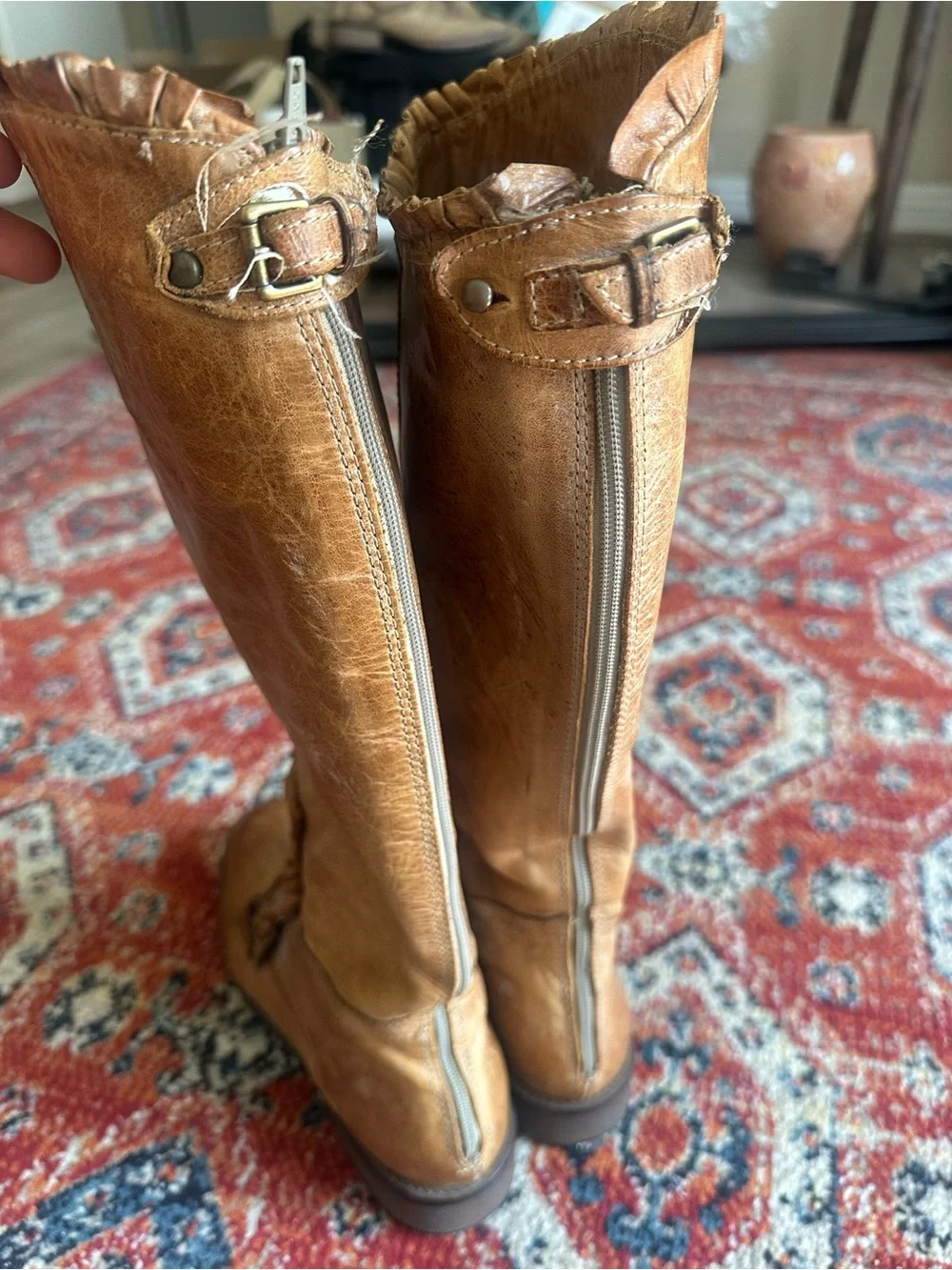 Miss Albright leather boots with ruffles